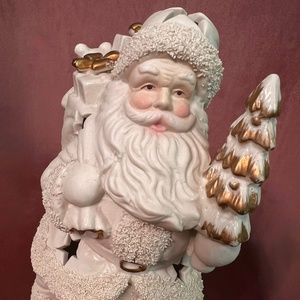 Ho Ho Ho! TALL Santa Figurine | Christmas Tea Light | Ivory + Gold Holiday Decor